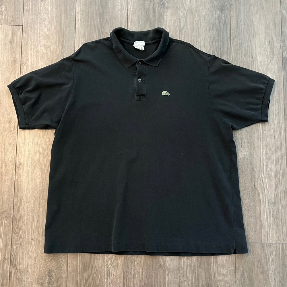 Lacoste Mens Black Short Sleeve Pique Cotton Polo Shirt Size 9 Made in France